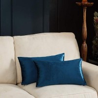 Gigizaza Decorative Small Lumbar Pillow Covers Set Of 2 Cushion Covers Velvet Blue Pillows Sofa Throw 12 X 20 Pillow Covers