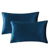 Gigizaza Decorative Small Lumbar Pillow Covers Set Of 2 Cushion Covers Velvet Blue Pillows Sofa Throw 12 X 20 Pillow Covers