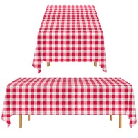 Gatherfun 3Pcs Red White Gingham Rectangular Waterproof Tablecloth 54X108Inch Disposable Plastic Table Cover With Gold Stamping For Easter Picnic Barbecue Kitchen Holiday Birthday Party