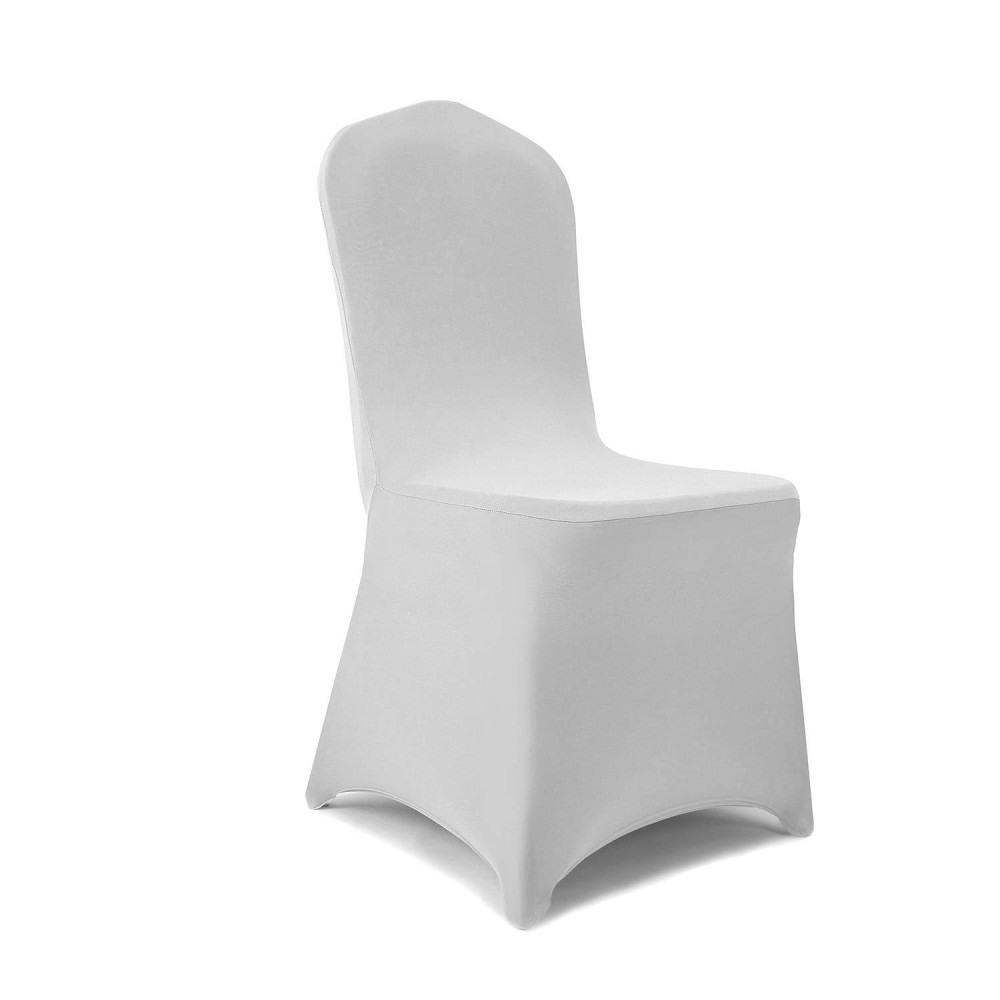 Peomeise Stretch Spandex Chair Cover For Wedding Party Dining Banquet Event (Silver, 6Pcs)