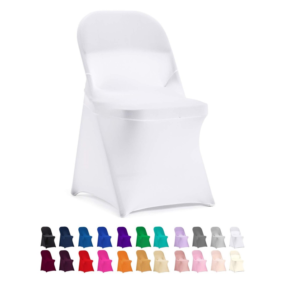 Peomeise Stretch Spandex Folding Chair Cover For Wedding Party Dining Banquet Event (White,6Pcs)