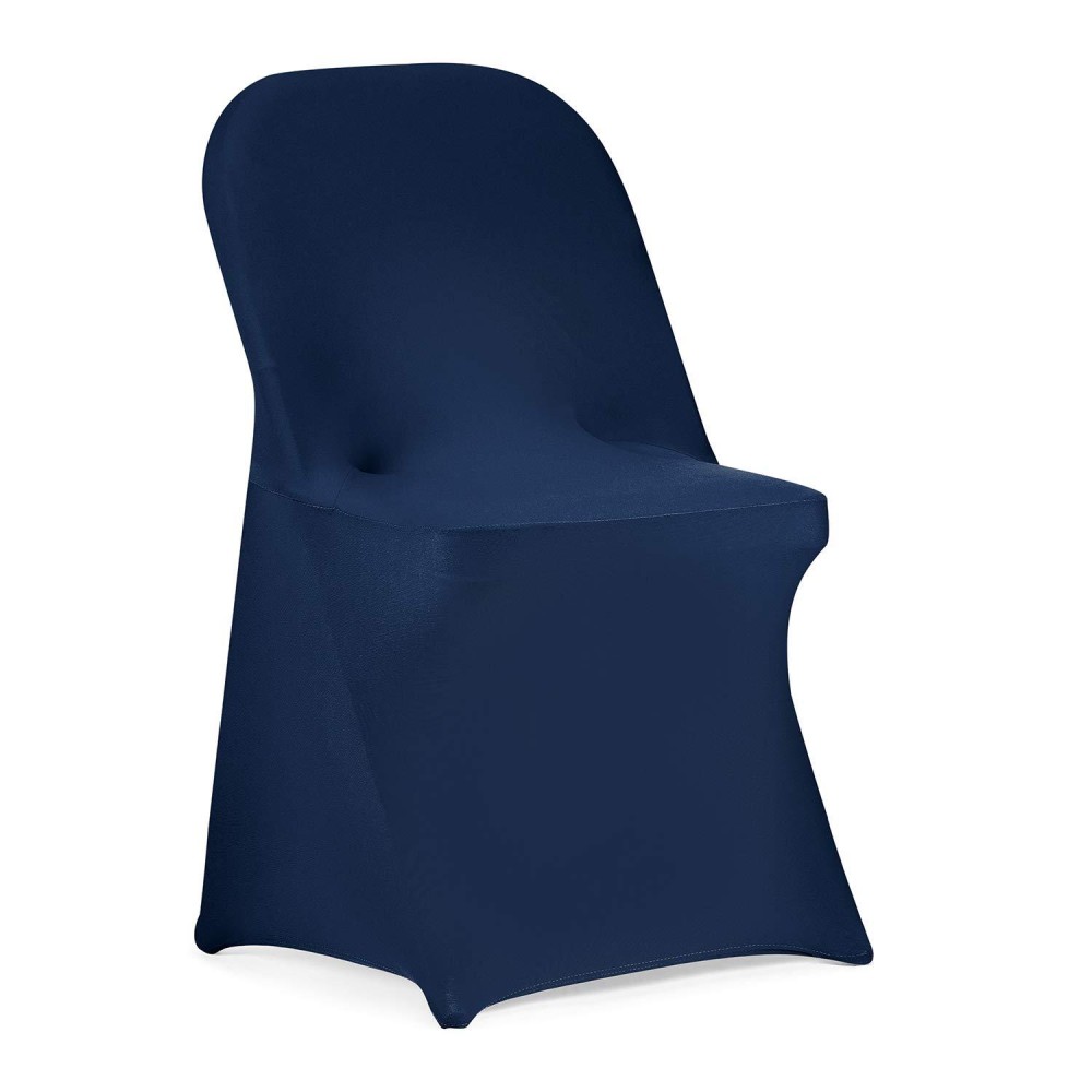 Peomeise Stretch Spandex Folding Chair Cover For Wedding Party Dining Banquet Event (Navy,6Pcs)