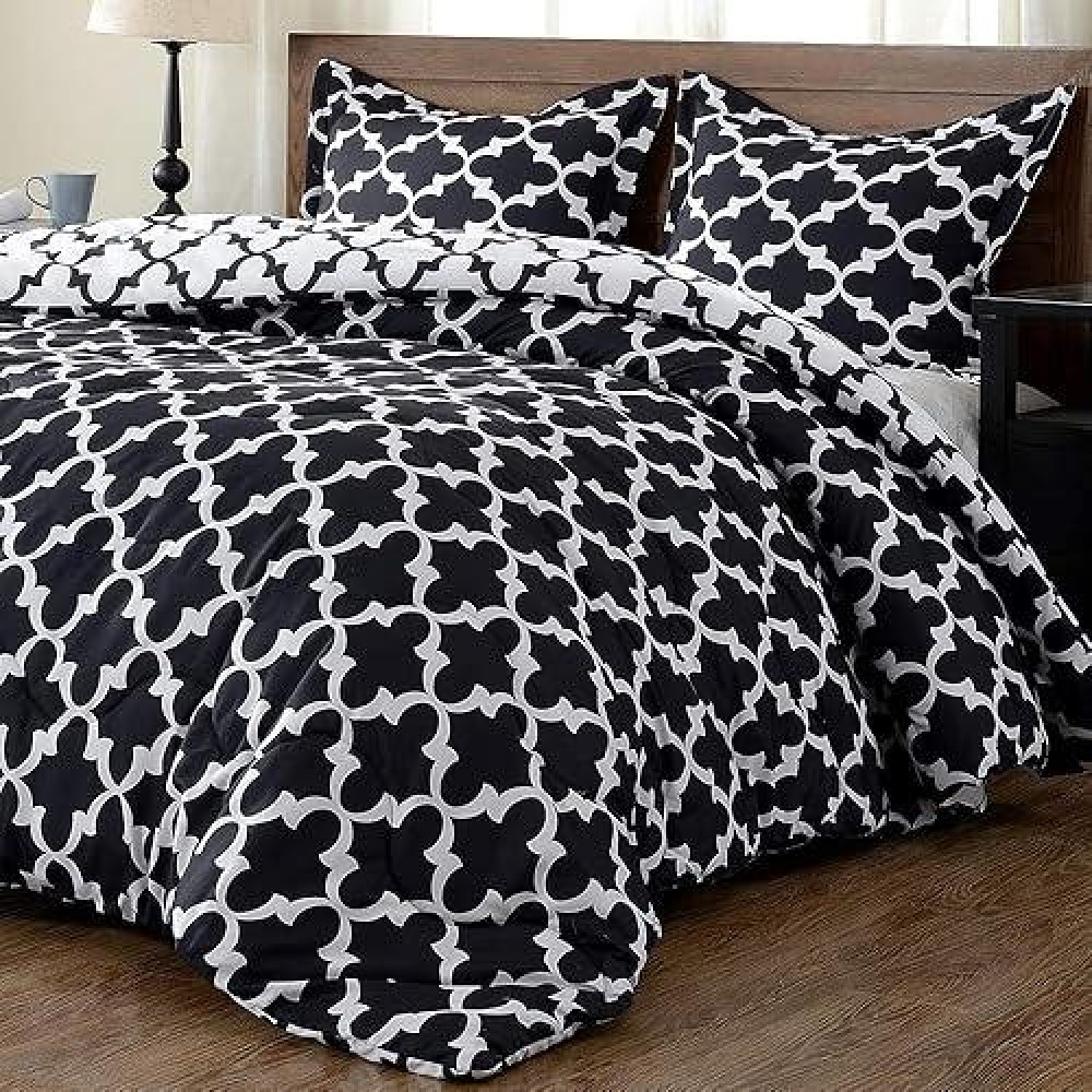 Downluxe Printed Queen Comforter Set Black Queen Comforter Soft Bedding Sets For All Seasons 3 Pieces 1 Comforter 88X92