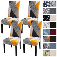 Searchi 4 Pack Super Fit Stretch Removable Washable Short Dining Chair Covers Slipcover Protector, Spandex Fabric Chair Cover For Dining Room, Hotel, Ceremony (Geometric1, 4 Per Set)