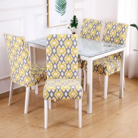 Searchi Dining Room Chair Covers Set Of 6, Stretch Parsons Chair Slipcovers Super Fit Spandex Removable Washable Kitchen Chair Protector Cover For Dining Room, Hotel, Ceremony (Yellow Geometric)