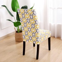 Searchi Dining Room Chair Covers Set Of 6, Stretch Parsons Chair Slipcovers Super Fit Spandex Removable Washable Kitchen Chair Protector Cover For Dining Room, Hotel, Ceremony (Yellow Geometric)