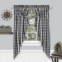 Buffalo Check Gathered Swag Window Curtain Pair 72 Inch Width 63 Inch Length Black White Plaid Light Filtering Farmhous