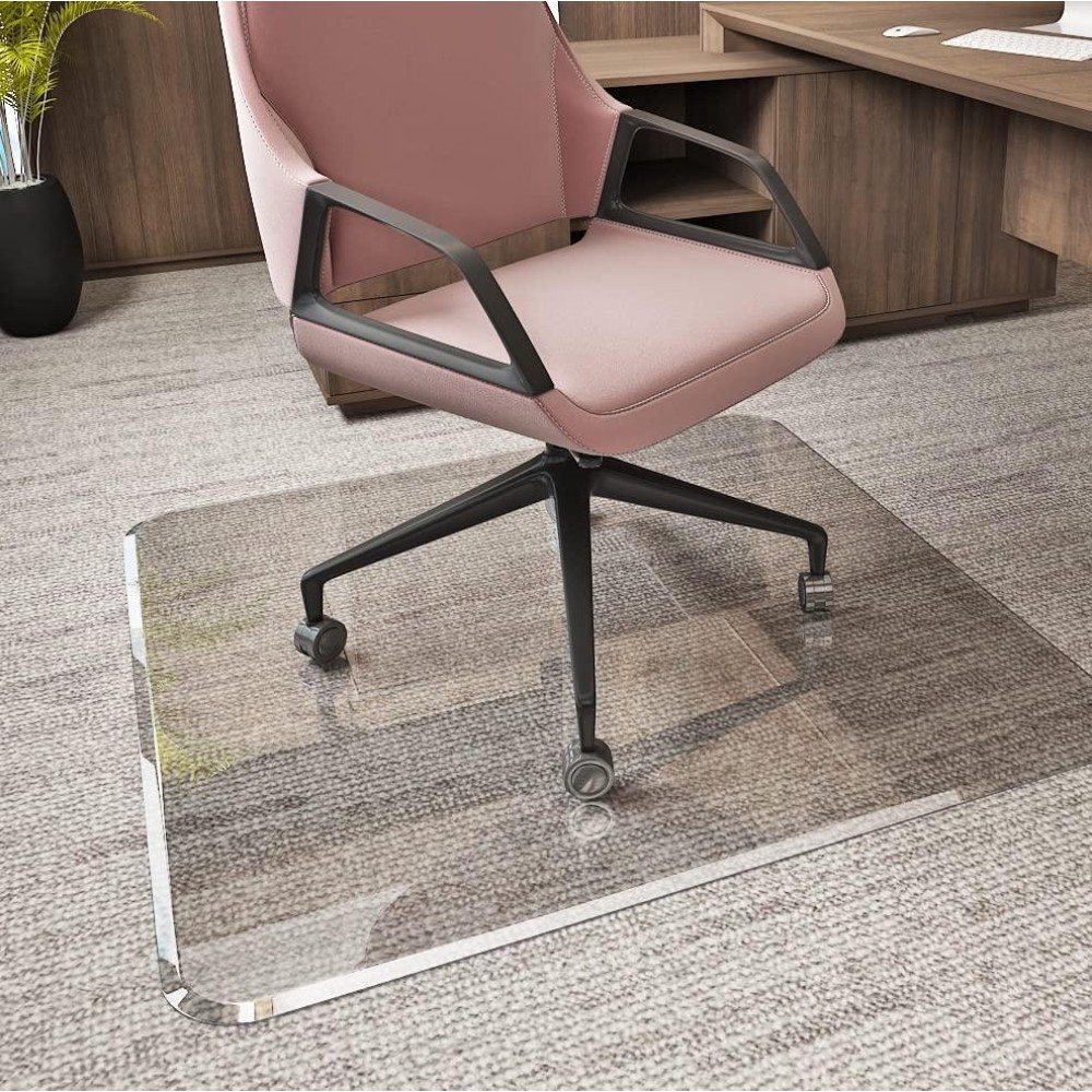 45? X 53? Glass Chair Mat With Exclusive Beveled Edge By Clearly Innovative, 1/4? Thick Clear Tempered Glass With Easy Roll Edges | Protect Your Home Or Office Floor | Perfect For Hardwood Or Carpet