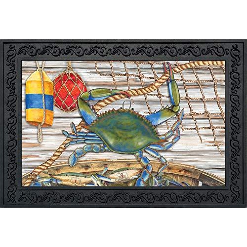 Briarwood Lane Blue Crab Bushel Summer Doormat Nautical Indoor Outdoor 30 X 18