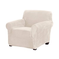 Great Bay Home Velvet Plush Stretch Arm Chair Slipcover. Velvet Chair Furniture Protector, Soft Anti-Slip, High Stretch (Chair, Off-White)