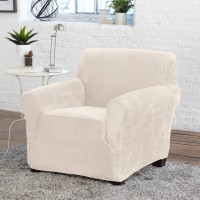 Great Bay Home Velvet Plush Stretch Arm Chair Slipcover. Velvet Chair Furniture Protector, Soft Anti-Slip, High Stretch (Chair, Off-White)
