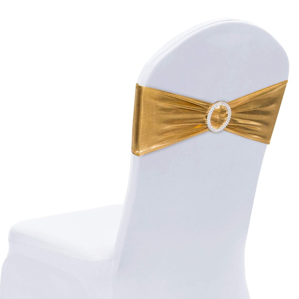 Obstal 50 Pcs Spandex Stretch Chair Sashes Bows For Wedding Reception- Universal Elastic Chair Cover Bands With Buckle Slider For Banquet, Party, Hotel Event Decorations Sashes