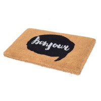 Fab Habitat Extra Thick Doormat Handwoven Durable Natural Coir Entryway Front Door Porch Patio Bonjour Callout Black