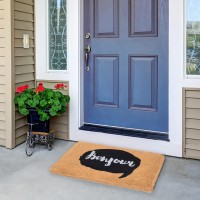 Fab Habitat Extra Thick Doormat Handwoven Durable Natural Coir Entryway Front Door Porch Patio Bonjour Callout Black