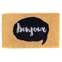 Fab Habitat Extra Thick Doormat Handwoven Durable Natural Coir Entryway Front Door Porch Patio Bonjour Callout Black