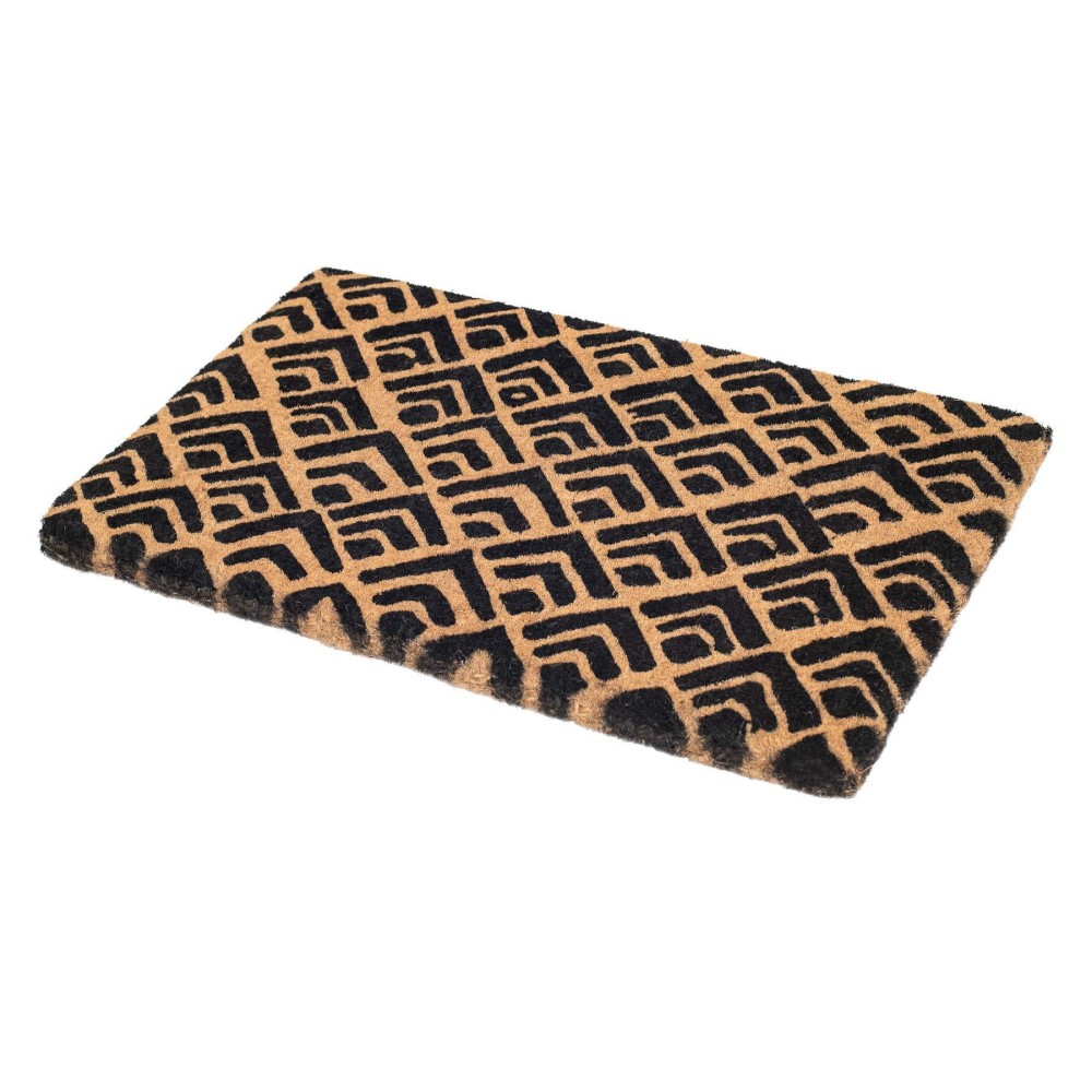 Fab Habitat Extra Thick Doormat Handwoven Durable Natural Coir Entryway Front Door Porch Patio Block Print Blacknat