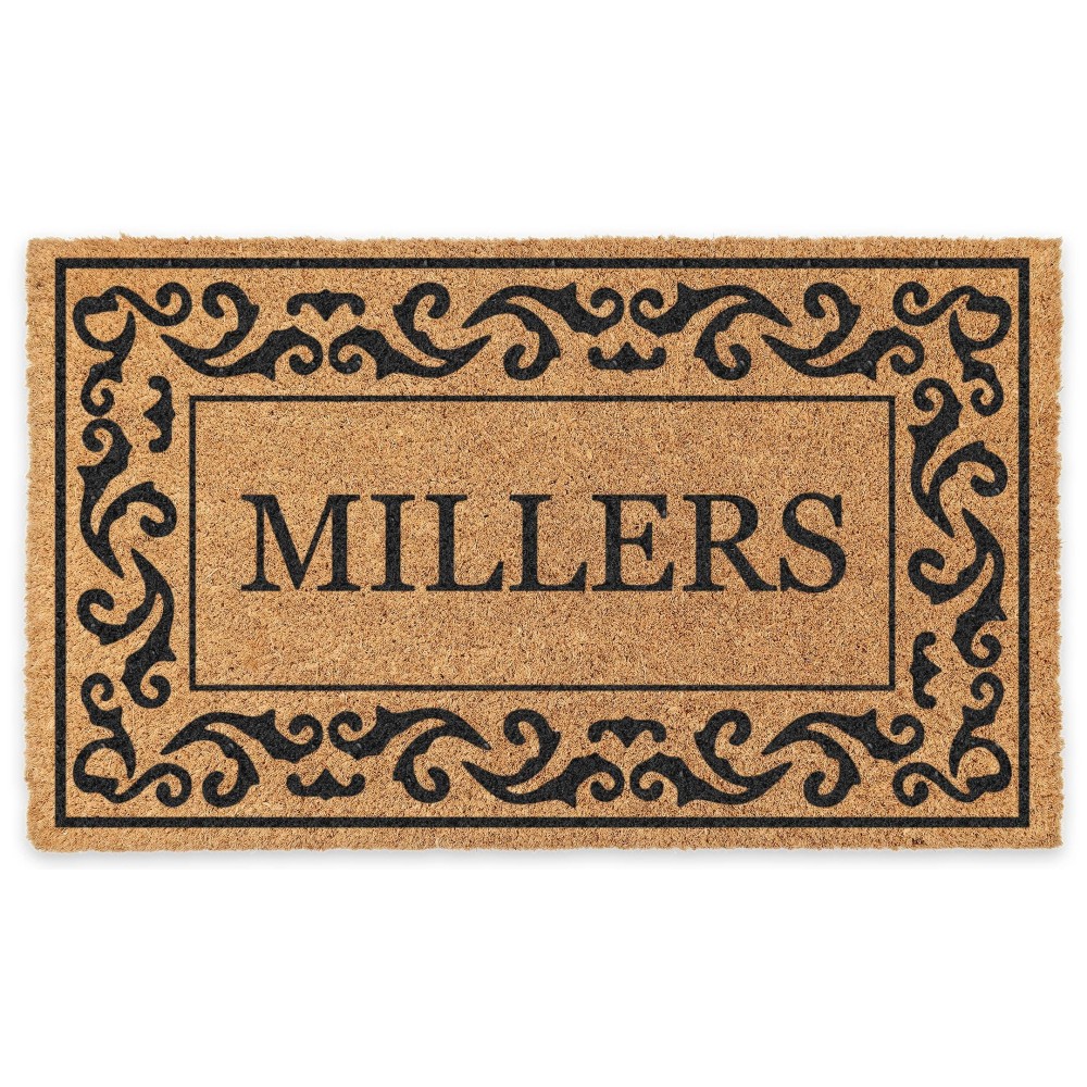 Coco Mats N More 22 X 36 Black Rolling Scrolls Bordered Personalized Coco Doormat With Vinyl Backing Welcome Mat Person