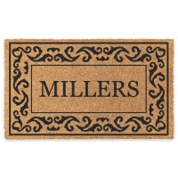 Coco Mats N More 22 X 36 Black Rolling Scrolls Bordered Personalized Coco Doormat With Vinyl Backing Welcome Mat Person