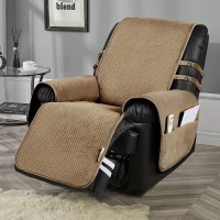 Stonecrest Recliner Chair Cover, Water Resistant Velvet Quilted Slipcover, Stay In Place (Camelgrey, Recliner 23 Regular)