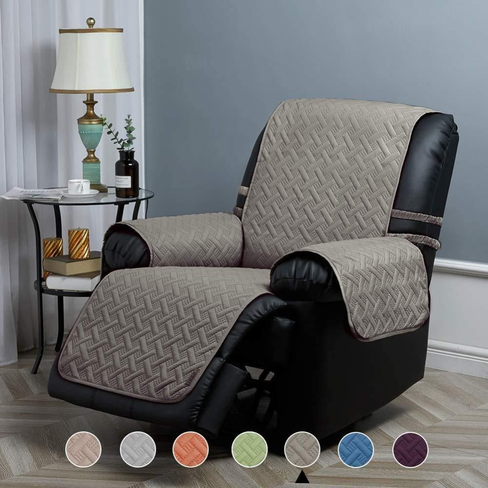 Stonecrest Recliner Chair Cover Water Resistant, Reversible Washable Recliner Cover, Stay In Place (Khaki/Grey, Recliner 25