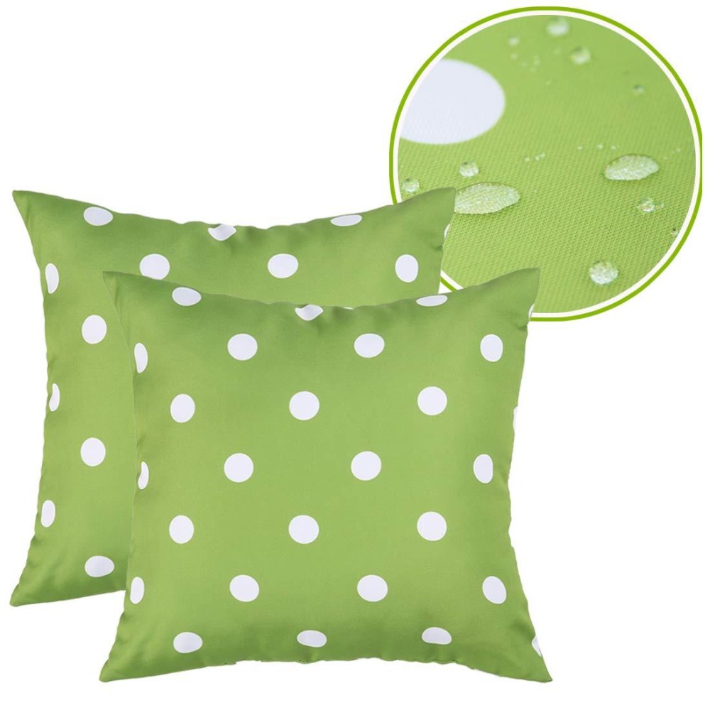 Eternal Beauty Set Of 2 Outdoor Pillow Covers Waterproof Throw Pillow Covers For Christmas Outdoor Patio Furniture, Green Polka Dot, 18X18 Inches