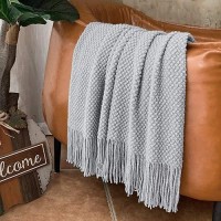 Lomao Knitted Throw Blanket With Tassels Bubble Textured Soft Lightweight Throws For Couch Cover Home Decor Light Grey 50X60