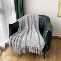 Lomao Knitted Throw Blanket With Tassels Bubble Textured Soft Lightweight Throws For Couch Cover Home Decor Light Grey 50X60