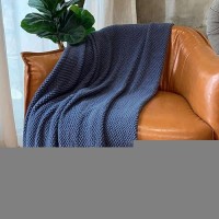 Lomao Knitted Throw Blanket With Tassels Bubble Textured Lightweight Soft Throws For Couch Cover Home Decor Navy 50X60