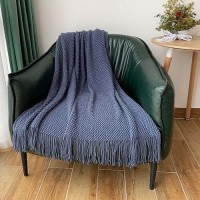 Lomao Knitted Throw Blanket With Tassels Bubble Textured Lightweight Soft Throws For Couch Cover Home Decor Navy 50X60