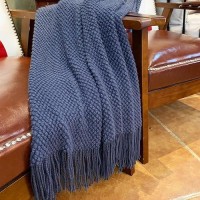 Lomao Knitted Throw Blanket With Tassels Bubble Textured Lightweight Soft Throws For Couch Cover Home Decor Navy 50X60