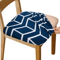 Gute Stretch Printed Chair Seat Covers With Elastic Ties And Button, Removable Washable Dining Upholstered Chair Protector Seat Cushion Slipcovers For Dining Room, Blue