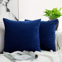 Jueyingbaili Throw Pillow Covers Velvet Decorative 2 Packs Ultrasoft Navy Blue Pillowcase 18 X 18 Inch For Couch Chair Sofa Bed