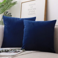 Jueyingbaili Throw Pillow Covers Velvet Decorative 2 Packs Ultrasoft Navy Blue Pillowcase 18 X 18 Inch For Couch Chair Sofa Bed