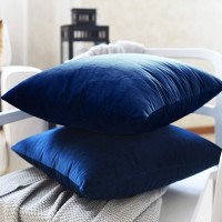 Jueyingbaili Throw Pillow Covers Velvet Decorative 2 Packs Ultrasoft Navy Blue Pillowcase 18 X 18 Inch For Couch Chair Sofa Bed