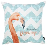 Pillows Homeroots Multi Polyester 18X 18 Blue Tropical Flamingo Decorative Throw Cover