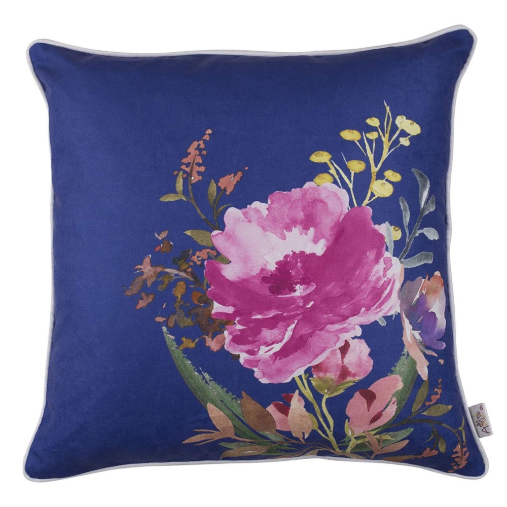 Homeroots Multi Polyester 18X 18 Blue Flower Square Style Decorative Throw Pillow Cover