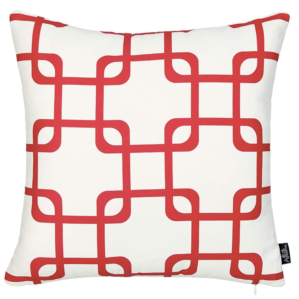 Homeroots Multi Polyester 18X18 Red Geometric Squares Decorative Throw Pillow Cover Printed