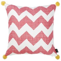 Pillows Homeroots Multi Polyester 18X 18 Pink Tropical Chevron Decorative Throw Cover