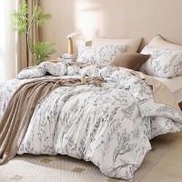 Janzaa Queen Comforter Set Floral Comforters Queen Size White Comforter 3 Pieces 1 Comforter 90X90 2 Pillow Cases