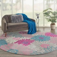 Nourison Passion Grey 8 X Round Area Rug Floral Farmhouse Easy Cleaning Non Shedding Bed Room Living Room Dining Room K