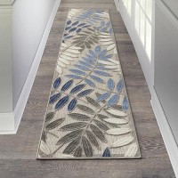 Nourison Aloha Indooroutdoor Greyblue 23 X 10 Area Rug Easy Cleaning Non Shedding Bed Room Living Room Dining Room B