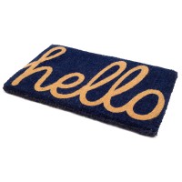 Fab Habitat Extra Thick Doormat Handwoven Durable Natural Coir Entryway Front Door Porch Patio Cursive Hello Dark Bl