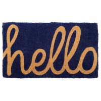 Fab Habitat Extra Thick Doormat Handwoven Durable Natural Coir Entryway Front Door Porch Patio Cursive Hello Dark Bl