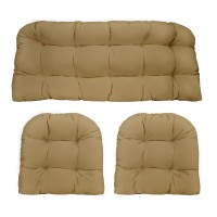 Rsh Decor Indoor Outdoor 3 Piece Tufted Wicker Settee Cushions 1 Loveseat & 2 U-Shape Weather Resistant - Choose Color (Khaki Tan, 2- 19