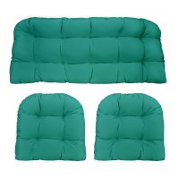 Rsh Decor Indoor Outdoor 3 Piece Tufted Wicker Settee Cushions 1 Loveseat & 2 U-Shape Weather Resistant - Choose Color (Cancun Blue Green, 2- 19
