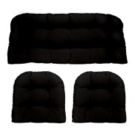 Rsh Decor Indoor Outdoor 3 Piece Tufted Wicker Settee Cushions 1 Loveseat & 2 U-Shape Weather Resistant - Choose Color (Black, 2- 19