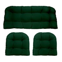Rsh Decor Indoor Outdoor 3 Piece Tufted Wicker Settee Cushions 1 Loveseat & 2 U-Shape Weather Resistant ~ Choose Color (Hunter Green, 2- 22Inx22In 1- 44Inx22In)
