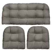 Rsh Decor Indoor Outdoor 3 Piece Tufted Wicker Settee Cushions 1 Loveseat & 2 U-Shape Weather Resistant - Choose Color (Charcoal Grey Gray, 2- 21