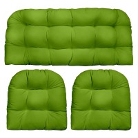 Rsh Decor Indoor Outdoor 3 Piece Tufted Wicker Settee Cushions 1 Loveseat & 2 U-Shape Weather Resistant - Choose Color (Kiwi Green, 2- 21