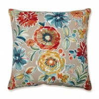 Pillow Perfect Floral Indooroutdoor Accent Throw Pillow Plush Fill Weather And Fade Resistant Floor 25 X 25 Tanblue